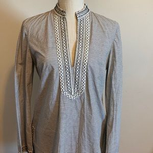 Tory Burch tunic shirt, long sleeve size 8 cream color and navy